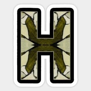 Letter H Monogram Initial Olive Green Pearl White Aesthetic Abstract Pattern Painting On Canvas Sticker